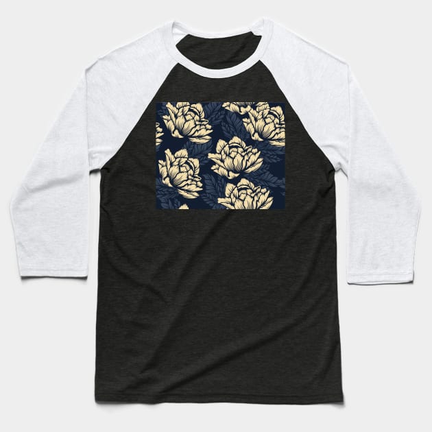 Seamless Yellow and Blue Floral Pattern Baseball T-Shirt by martynzero